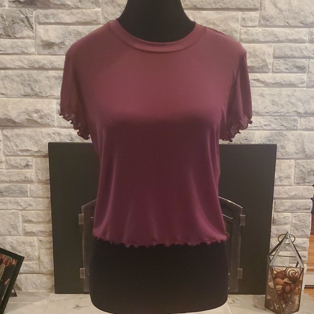 2/$25 BKE by Buckle Maroon Women's Sheer Shortsleeve Top. Size Large